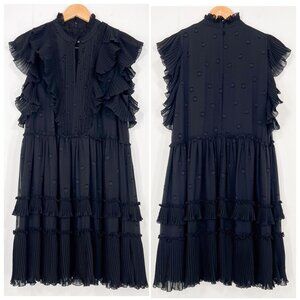 Kate Spade Bakery Dot Devore Dress Layered Ruffles Soft Romantic Size 12 Black